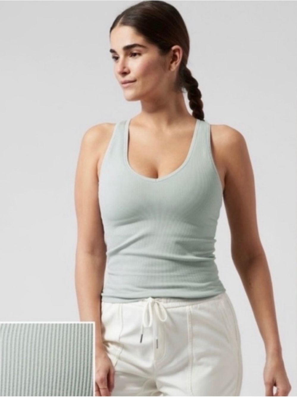 Athleta Aurora Ribbed V-Neck Tank - Light Sage